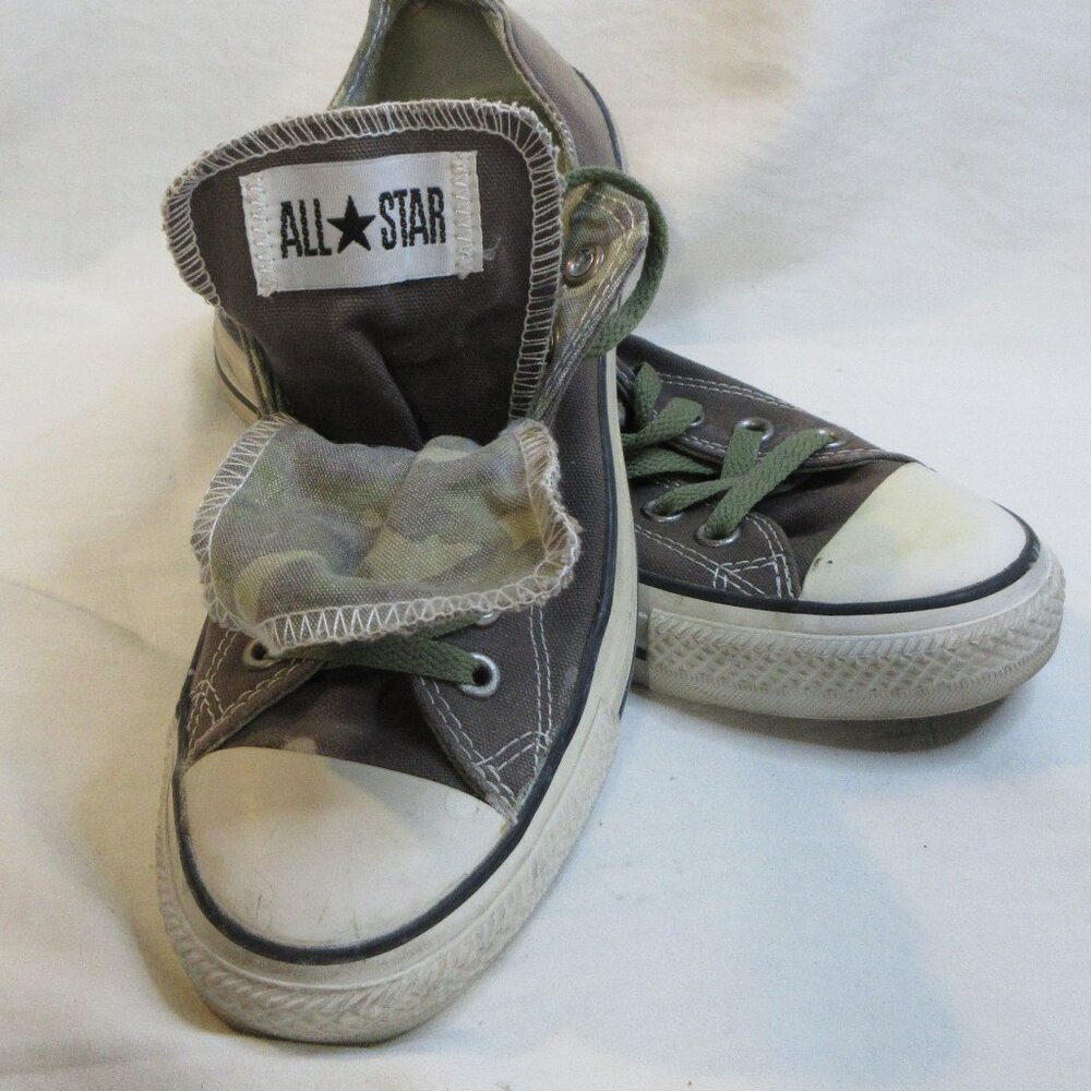 RARE~KHAKI BROWN & CAMOUFLAGE *DOUBLE TONGUE~CONVERSE ALL STARS~WOMEN'S~SIZE 8